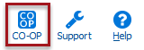 Argos main interface toolbar. The co-op icon is highlighted and resides to the left of the support and help icons.